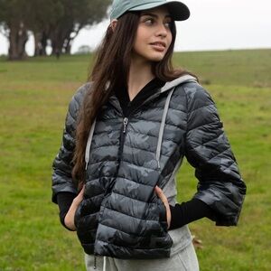 ANORAK HOODED FLARE JACKET BLACK CAMO SIZE XS